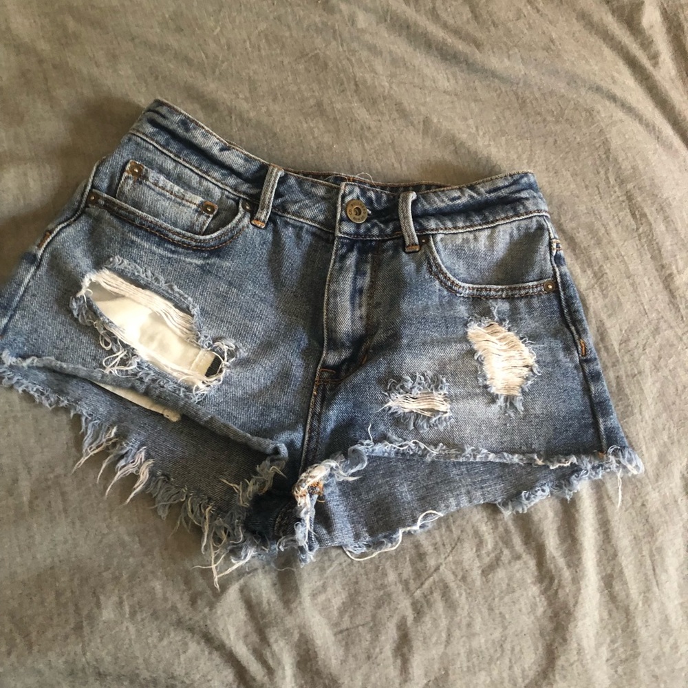 Ripped Blue Jean Shorts